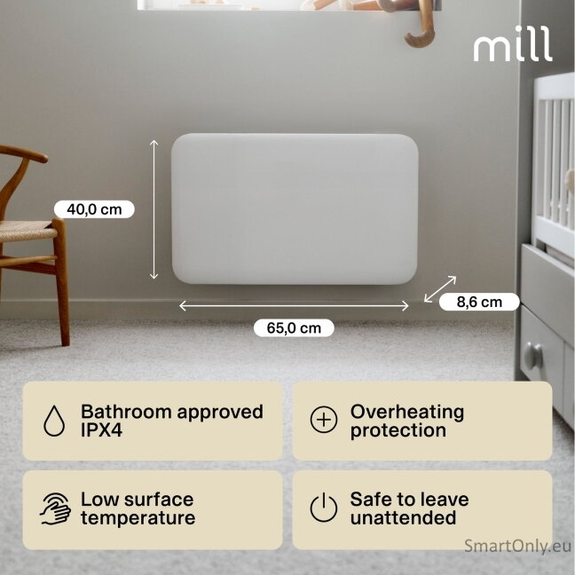 Mill IB700DN | Panel Heater | 700 W | Suitable for rooms up to 9-12 m² | White | Invisible Heater | IPX4 7
