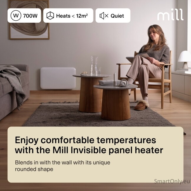 Mill IB700DN | Panel Heater | 700 W | Suitable for rooms up to 9-12 m² | White | Invisible Heater | IPX4 9 Mill IB700DN | Panel Heater | 700 W | Suitable for rooms up to 9-12 m² | White | Invisible Heater | IPX4 9