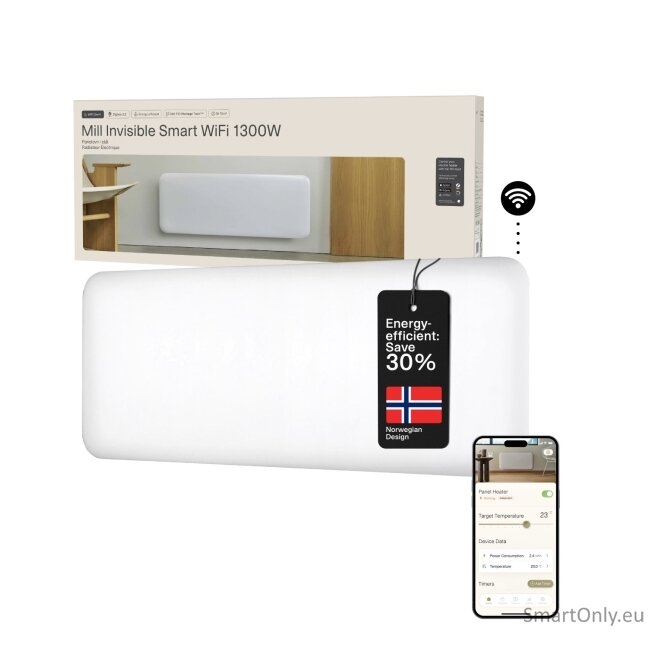 Mill Invisible Smart WiFi Heater | PA1300WIFI4 | Panel Heater | 1300 W | Suitable for rooms up to 15-19 m² | White | IPX4 5 Mill Invisible Smart WiFi Heater | PA1300WIFI4 | Panel Heater | 1300 W | Suitable for rooms up to 15-19 m² | White | IPX4 5