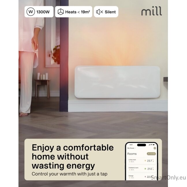 Mill Invisible Smart WiFi Heater | PA1300WIFI4 | Panel Heater | 1300 W | Suitable for rooms up to 15-19 m² | White | IPX4 6 Mill Invisible Smart WiFi Heater | PA1300WIFI4 | Panel Heater | 1300 W | Suitable for rooms up to 15-19 m² | White | IPX4 6