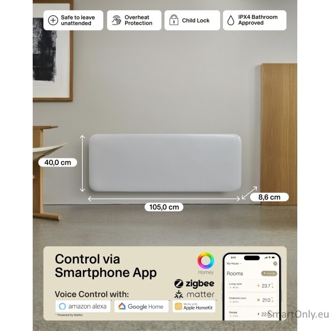Mill Invisible Smart WiFi Heater | PA1300WIFI4 | Panel Heater | 1300 W | Suitable for rooms up to 15-19 m² | White | IPX4 9