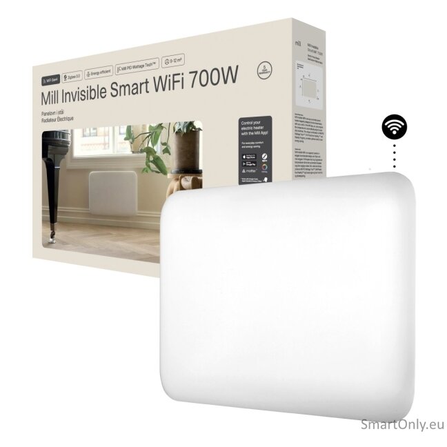 Mill Invisible Smart WiFi Heater | PA700WIFI4 | Panel Heater | 700 W | Suitable for rooms up to 9-12 m² | White | IPX4 Mill Invisible Smart WiFi Heater | PA700WIFI4 | Panel Heater | 700 W | Suitable for rooms up to 9-12 m² | White | IPX4