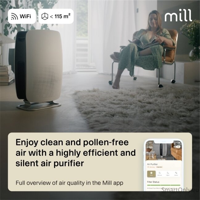 Mill Silent Pro Air Purifier APSILENT Suitable for rooms up to 115 m² 68.3 m³ White/Black 4 Mill Silent Pro Air Purifier APSILENT Suitable for rooms up to 115 m² 68.3 m³ White/Black 4