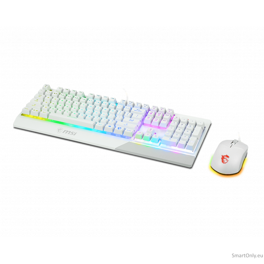 MSI Vigor GK30 COMBO WHITE Keyboard and Mouse Set Wired Mouse included Keyboard stunning RGB lighting effects in 6 areas. CLUTCH GM11 gaming mouse Stunning RGB lighting with over 7 lighting effects. 5-level DPI sensor matches with 5 different colors US Wh 1 MSI Vigor GK30 COMBO WHITE Keyboard and Mouse Set Wired Mouse included Keyboard stunning RGB lighting effects in 6 areas. CLUTCH GM11 gaming mouse Stunning RGB lighting with over 7 lighting effects. 5-level DPI sensor matches with 5 different colors US Wh 1
