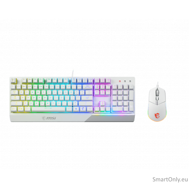 MSI Vigor GK30 COMBO WHITE Keyboard and Mouse Set Wired Mouse included Keyboard stunning RGB lighting effects in 6 areas. CLUTCH GM11 gaming mouse Stunning RGB lighting with over 7 lighting effects. 5-level DPI sensor matches with 5 different colors US Wh MSI Vigor GK30 COMBO WHITE Keyboard and Mouse Set Wired Mouse included Keyboard stunning RGB lighting effects in 6 areas. CLUTCH GM11 gaming mouse Stunning RGB lighting with over 7 lighting effects. 5-level DPI sensor matches with 5 different colors US Wh