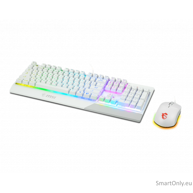 MSI Vigor GK30 COMBO WHITE Keyboard and Mouse Set Wired Mouse included Keyboard stunning RGB lighting effects in 6 areas. CLUTCH GM11 gaming mouse Stunning RGB lighting with over 7 lighting effects. 5-level DPI sensor matches with 5 different colors US Wh 1 MSI Vigor GK30 COMBO WHITE Keyboard and Mouse Set Wired Mouse included Keyboard stunning RGB lighting effects in 6 areas. CLUTCH GM11 gaming mouse Stunning RGB lighting with over 7 lighting effects. 5-level DPI sensor matches with 5 different colors US Wh 1
