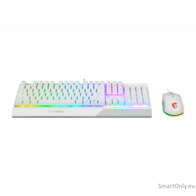 MSI Vigor GK30 COMBO WHITE Keyboard and Mouse Set Wired Mouse included Keyboard stunning RGB lighting effects in 6 areas. CLUTCH GM11 gaming mouse Stunning RGB lighting with over 7 lighting effects. 5-level DPI sensor matches with 5 different colors US Wh 2 MSI Vigor GK30 COMBO WHITE Keyboard and Mouse Set Wired Mouse included Keyboard stunning RGB lighting effects in 6 areas. CLUTCH GM11 gaming mouse Stunning RGB lighting with over 7 lighting effects. 5-level DPI sensor matches with 5 different colors US Wh 2