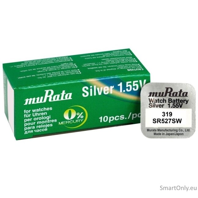 Murata 319 SR527SW sidabro oksido baterijos 10 vnt. Murata 319 SR527SW sidabro oksido baterijos 10 vnt.