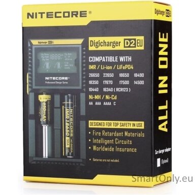 Nitecore Digicharger D2 EU Baterijų įkroviklis Nitecore Digicharger D2 EU Baterijų įkroviklis