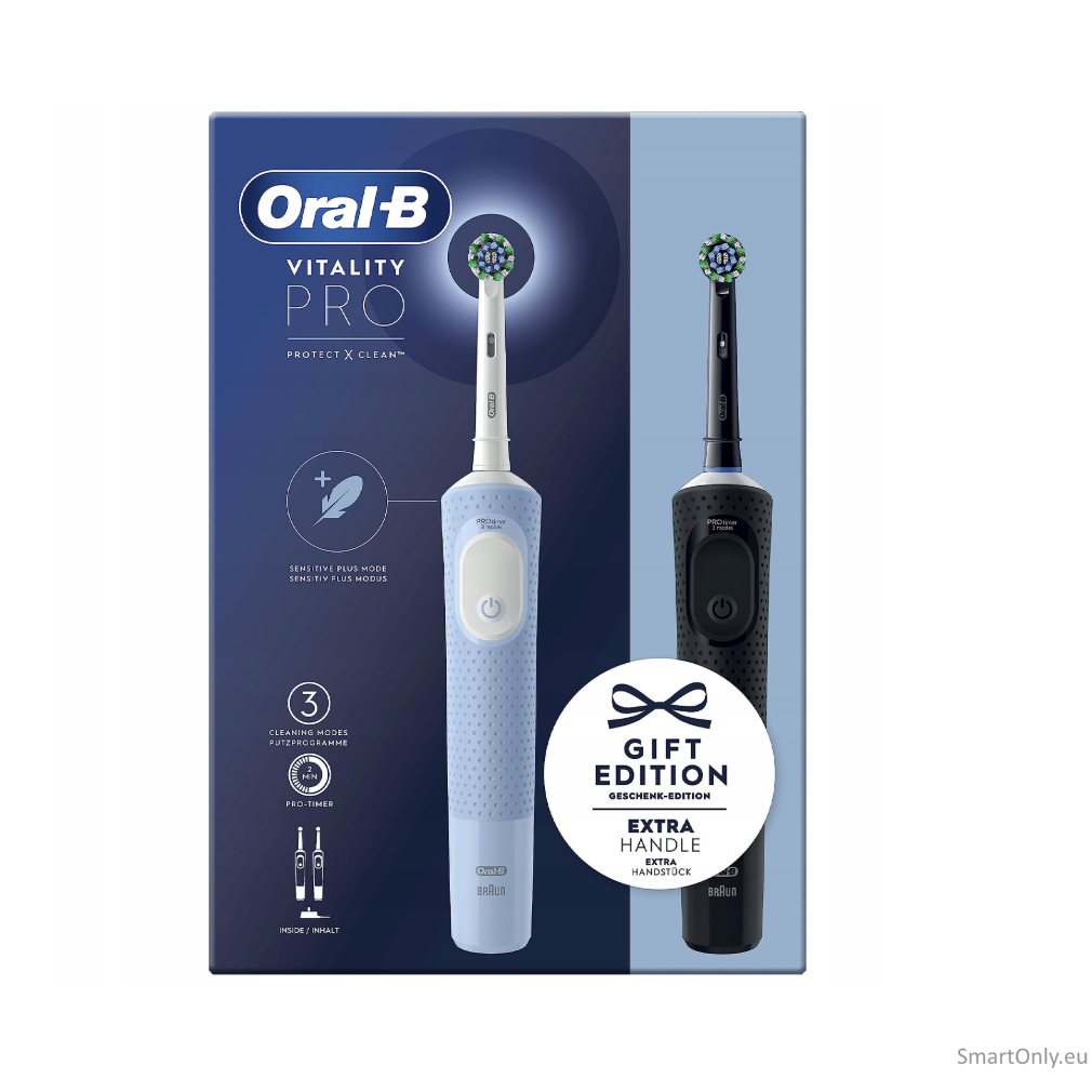 Oral-B Electric Toothbrushes | Vitality Pro Duo | Rechargeable | For adults | Number of brush heads included 2 | Number of teeth brushing modes 3 | Black/Blue White 4