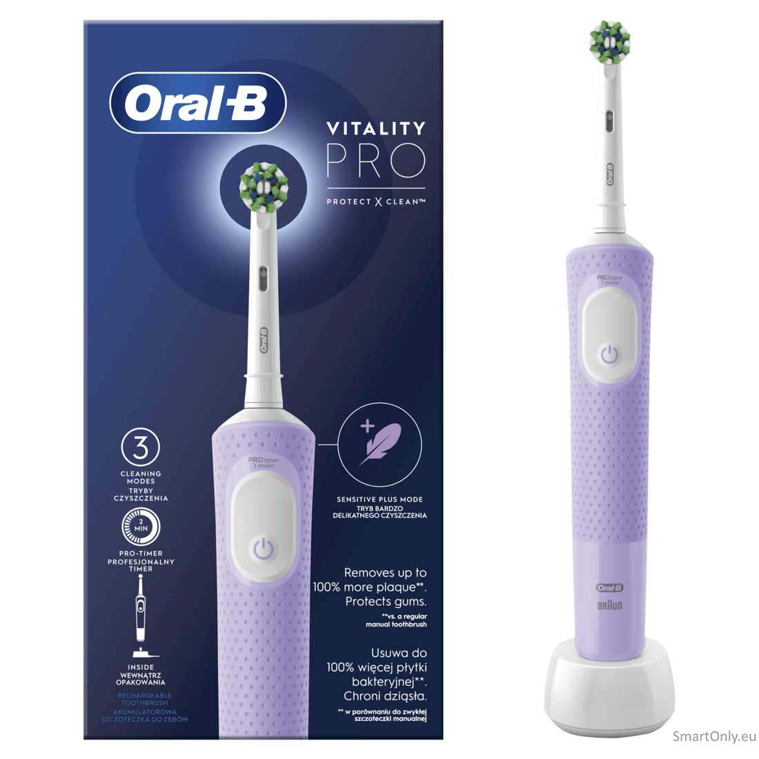 Oral-B Electric Toothbrush D103 Vitality Pro Rechargeable, For adults, Number of brush heads included 1, Lilac Mist, Number of teeth brushing modes 3 1 Oral-B Electric Toothbrush D103 Vitality Pro Rechargeable, For adults, Number of brush heads included 1, Lilac Mist, Number of teeth brushing modes 3 1