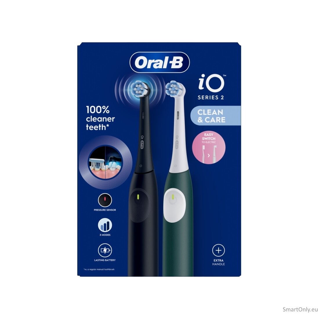 Oral-B Electric Toothbrush, Duo pack | iO2 Series | Rechargeable | For adults | Number of brush heads included 2 | Number of teeth brushing modes 3 | Night Black and Green Forest 2