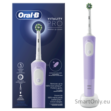 Oral-B Electric Toothbrush D103 Vitality Pro Rechargeable, For adults, Number of brush heads included 1, Lilac Mist, Number of teeth brushing modes 3