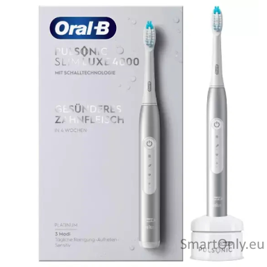 Oral-B Pulsonic Slim Luxe 4000 Sonic | Electric Toothbrush | Rechargeable | For adults | Number of brush heads included 1 | Number of teeth brushing modes 3 | Platinum