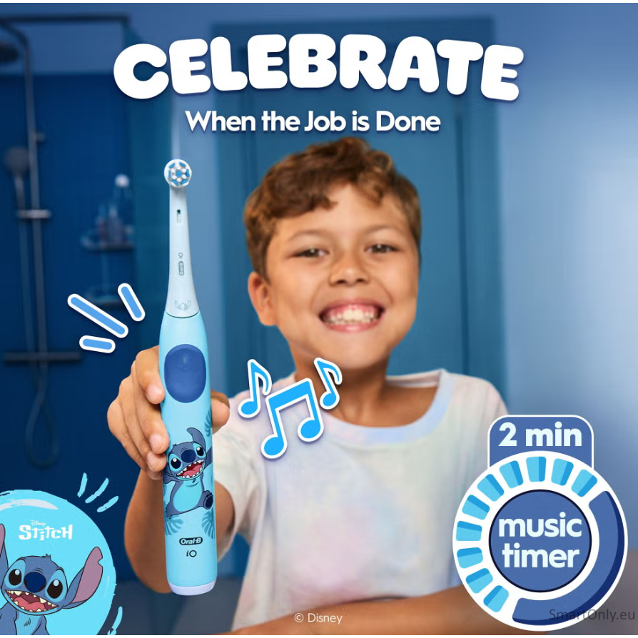 Oral-B Electric Toothbrush with Travel Case, 6Y+ | iO Kids Disney Stitch | Rechargeable | For kids | Number of brush heads included 1 | Number of teeth brushing modes 3 4