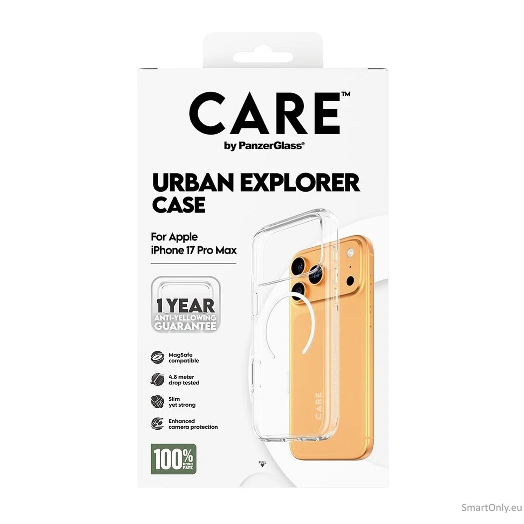 PanzerGlass Flagship Case | Back cover | Apple | iPhone 17 Pro Max | Recycled plastic | Transparent | Urban Explorer w. White MagSafe 3 PanzerGlass Flagship Case | Back cover | Apple | iPhone 17 Pro Max | Recycled plastic | Transparent | Urban Explorer w. White MagSafe 3