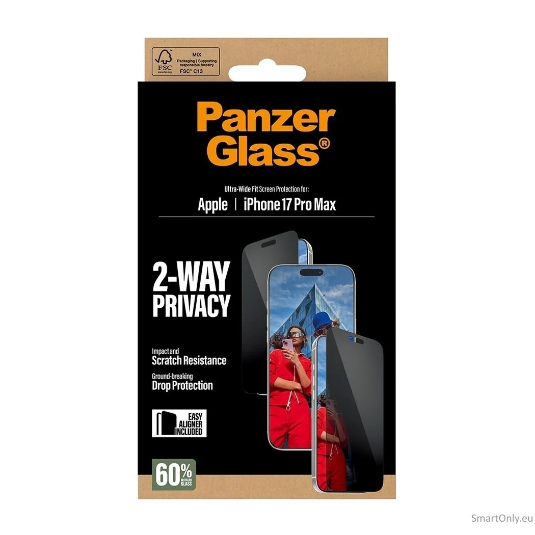 PanzerGlass Screen protector | Apple | iPhone 17 Pro Max | Glass | Transparent | Ultra-Wide Fit w. EasyAligner 3