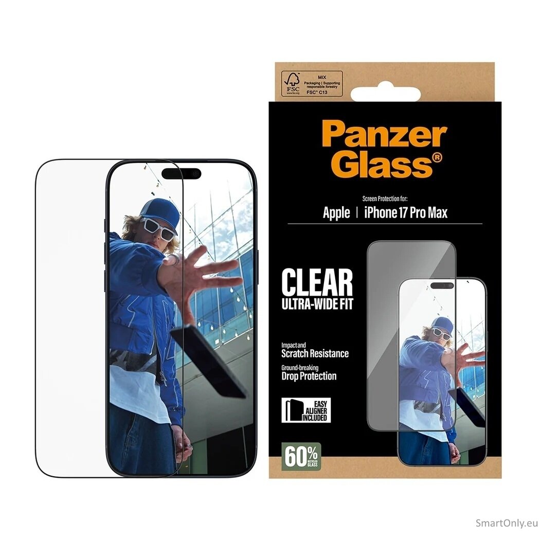PanzerGlass Screen protector | Apple | iPhone 17 Pro Max | Glass | Transparent | Ultra-Wide Fit w. EasyAligner 2 PanzerGlass Screen protector | Apple | iPhone 17 Pro Max | Glass | Transparent | Ultra-Wide Fit w. EasyAligner 2