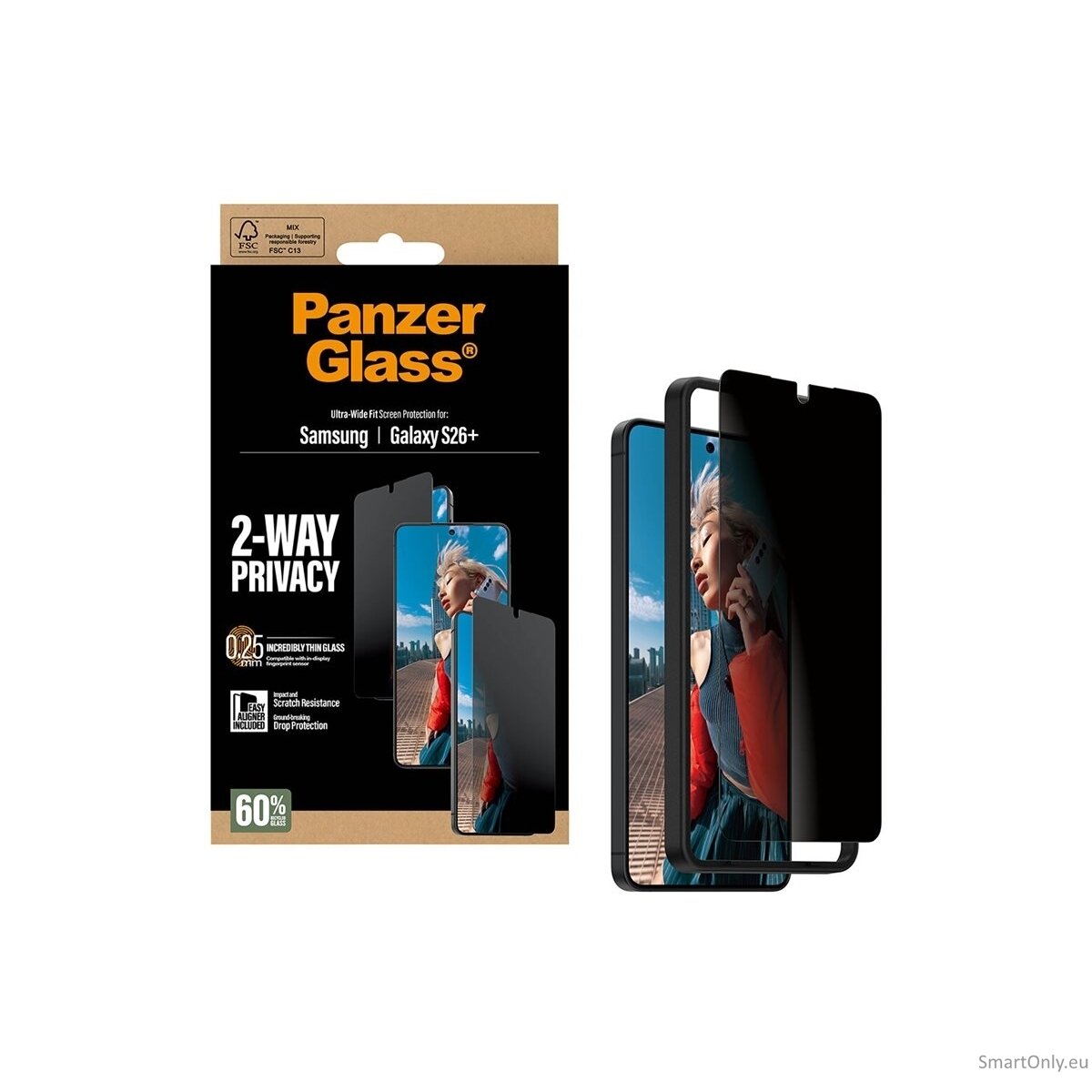 PanzerGlass 2-Way Privacy Screen Protector Samsung New Galaxy S26 Plus | Ultra-Wide Fit w. EasyAligner | PanzerGlass 2