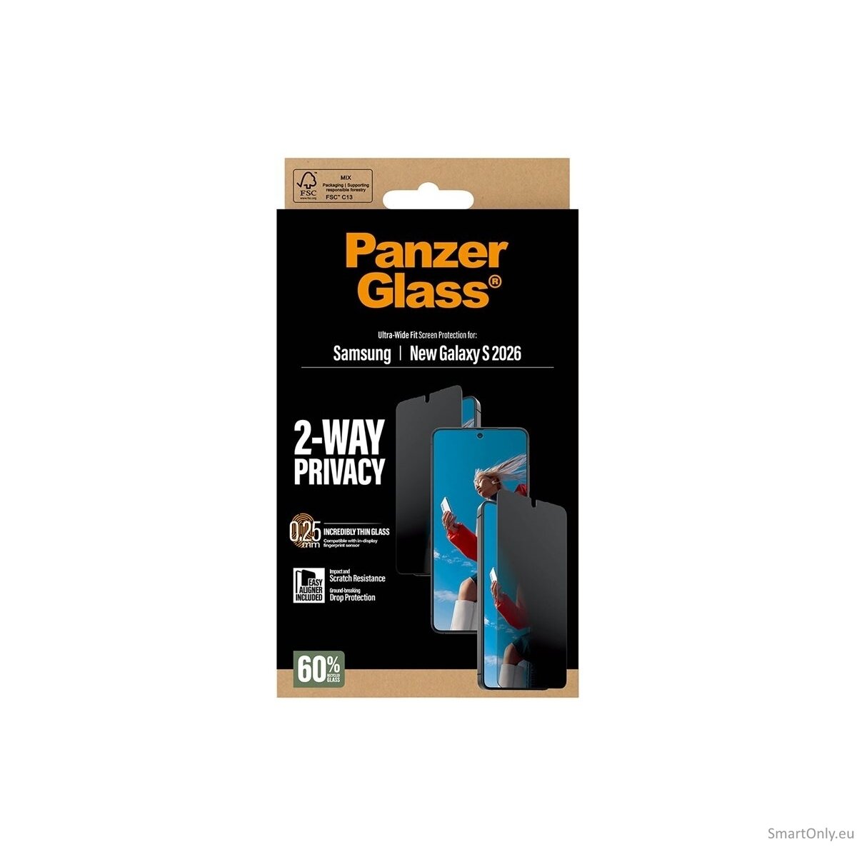 PanzerGlass 2-Way Privacy Screen Protector Samsung New Galaxy S26 | Ultra-Wide Fit w. EasyAligner | PanzerGlass 6
