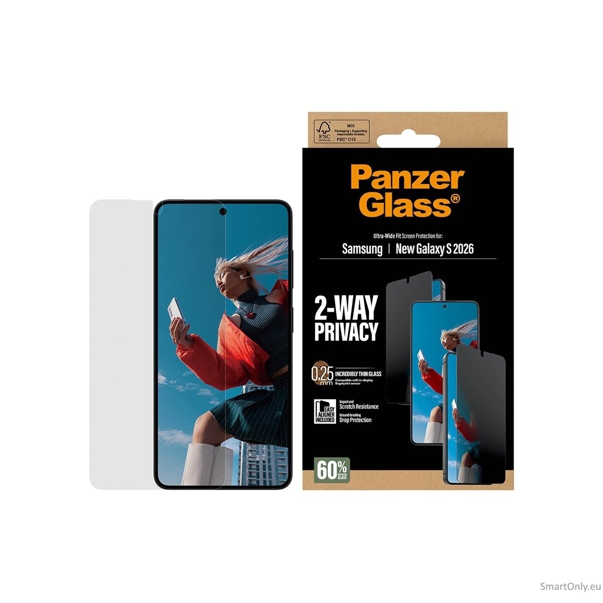 PanzerGlass 2-Way Privacy Screen Protector Samsung New Galaxy S26 | Ultra-Wide Fit w. EasyAligner | PanzerGlass