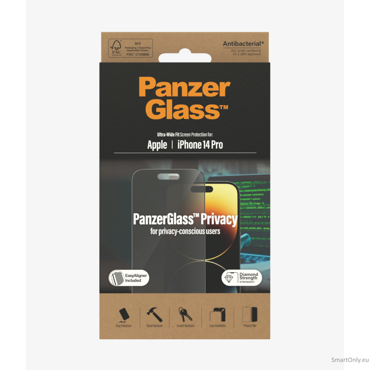 PanzerGlass Screen protector, Apple, iPhone 14 Pro, Glass, Black, Privacy 4