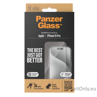 PanzerGlass Screen protector, Apple, iPhone 15 Pro, Glass, Clear, Ultra-Wide Fit