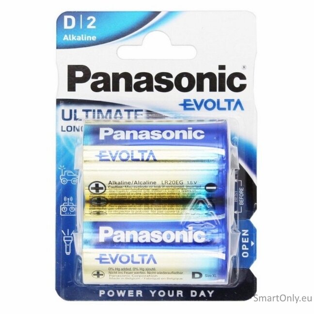 Panasonic LR20 D Evolta Ultimate Long lasting šarminės baterijos 2 vnt. Panasonic LR20 D Evolta Ultimate Long lasting šarminės baterijos 2 vnt.
