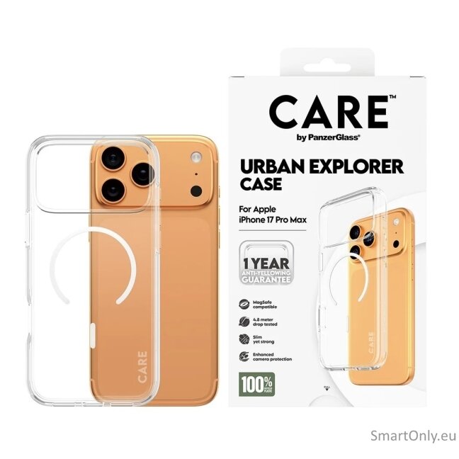 PanzerGlass Flagship Case | Back cover | Apple | iPhone 17 Pro Max | Recycled plastic | Transparent | Urban Explorer w. White MagSafe 2 PanzerGlass Flagship Case | Back cover | Apple | iPhone 17 Pro Max | Recycled plastic | Transparent | Urban Explorer w. White MagSafe 2