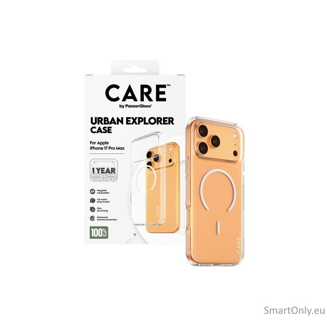 PanzerGlass Flagship Case | Back cover | Apple | iPhone 17 Pro Max | Recycled plastic | Transparent | Urban Explorer w. White MagSafe 7 PanzerGlass Flagship Case | Back cover | Apple | iPhone 17 Pro Max | Recycled plastic | Transparent | Urban Explorer w. White MagSafe 7