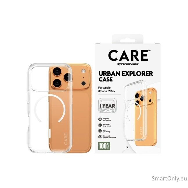 PanzerGlass Flagship Case | Back cover | Apple | iPhone 17 Pro | Recycled plastic | Transparent | Urban Explorer w. White MagSafe 5 PanzerGlass Flagship Case | Back cover | Apple | iPhone 17 Pro | Recycled plastic | Transparent | Urban Explorer w. White MagSafe 5