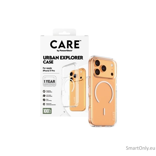 PanzerGlass Flagship Case | Back cover | Apple | iPhone 17 Pro | Recycled plastic | Transparent | Urban Explorer w. White MagSafe 7 PanzerGlass Flagship Case | Back cover | Apple | iPhone 17 Pro | Recycled plastic | Transparent | Urban Explorer w. White MagSafe 7