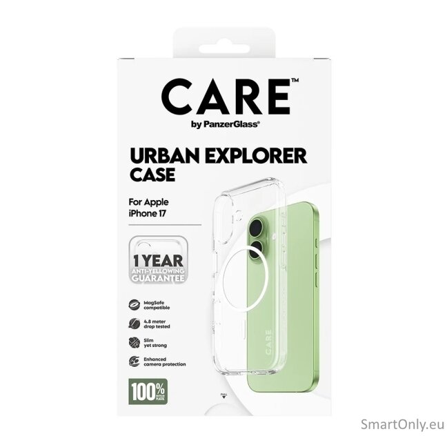 PanzerGlass Flagship Case | Back cover | Apple | iPhone 17 | Recycled plastic | Transparent | Urban Explorer w. White MagSafe 3 PanzerGlass Flagship Case | Back cover | Apple | iPhone 17 | Recycled plastic | Transparent | Urban Explorer w. White MagSafe 3