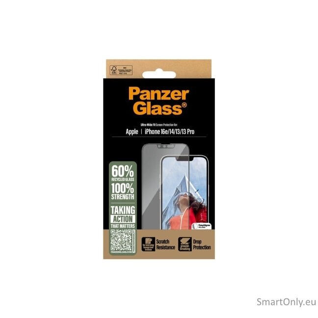PanzerGlass Screen protector | Apple | iPhone 13/iPhone 13 Pro/iPhone 14/iPhone 16e | Glass | Transparent | Ultra-Wide Fit W. Aligner 3