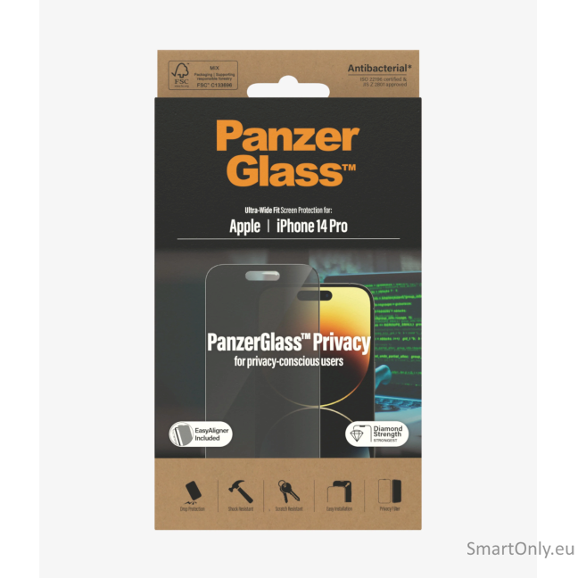 PanzerGlass Screen protector, Apple, iPhone 14 Pro, Glass, Black, Privacy 4 PanzerGlass Screen protector, Apple, iPhone 14 Pro, Glass, Black, Privacy 4