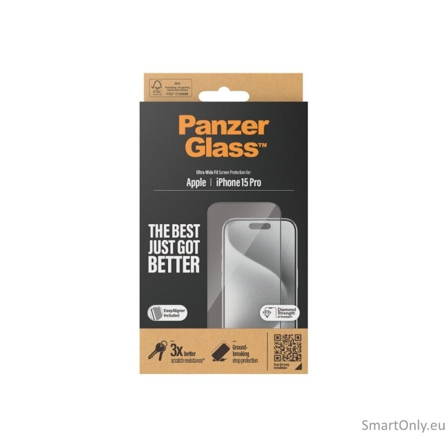 PanzerGlass Screen protector, Apple, iPhone 15 Pro, Glass, Clear, Ultra-Wide Fit 7