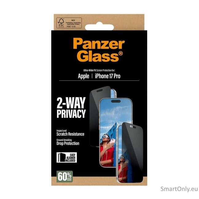 PanzerGlass Screen protector | Apple | iPhone 17 Pro | Glass | Transparent | Ultra-Wide Fit w. EasyAligner 3