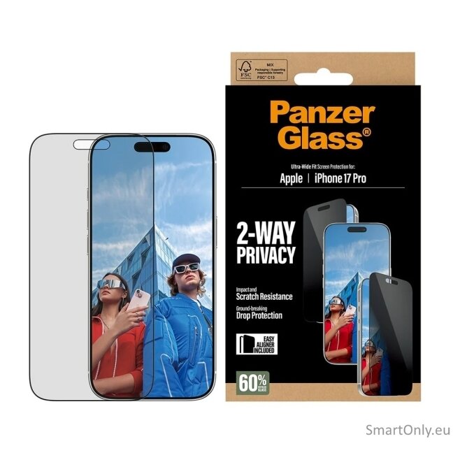 PanzerGlass Screen protector | Apple | iPhone 17 Pro | Glass | Transparent | Ultra-Wide Fit w. EasyAligner