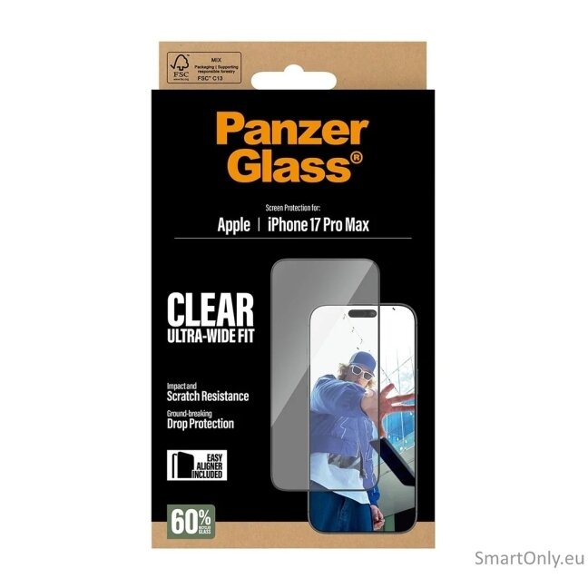 PanzerGlass Screen protector | Apple | iPhone 17 Pro Max | Glass | Transparent | Ultra-Wide Fit w. EasyAligner 3 PanzerGlass Screen protector | Apple | iPhone 17 Pro Max | Glass | Transparent | Ultra-Wide Fit w. EasyAligner 3