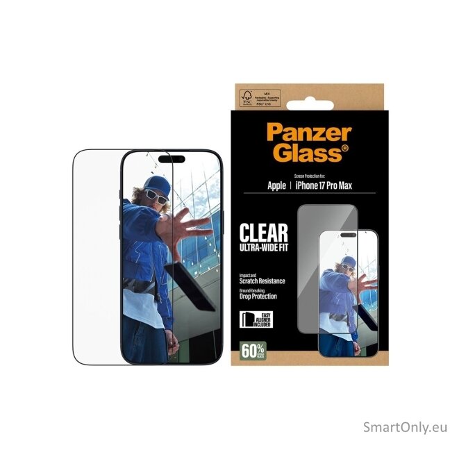 PanzerGlass Screen protector | Apple | iPhone 17 Pro Max | Glass | Transparent | Ultra-Wide Fit w. EasyAligner 5 PanzerGlass Screen protector | Apple | iPhone 17 Pro Max | Glass | Transparent | Ultra-Wide Fit w. EasyAligner 5