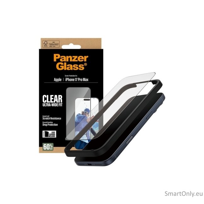 PanzerGlass Screen protector | Apple | iPhone 17 Pro Max | Glass | Transparent | Ultra-Wide Fit w. EasyAligner 8 PanzerGlass Screen protector | Apple | iPhone 17 Pro Max | Glass | Transparent | Ultra-Wide Fit w. EasyAligner 8