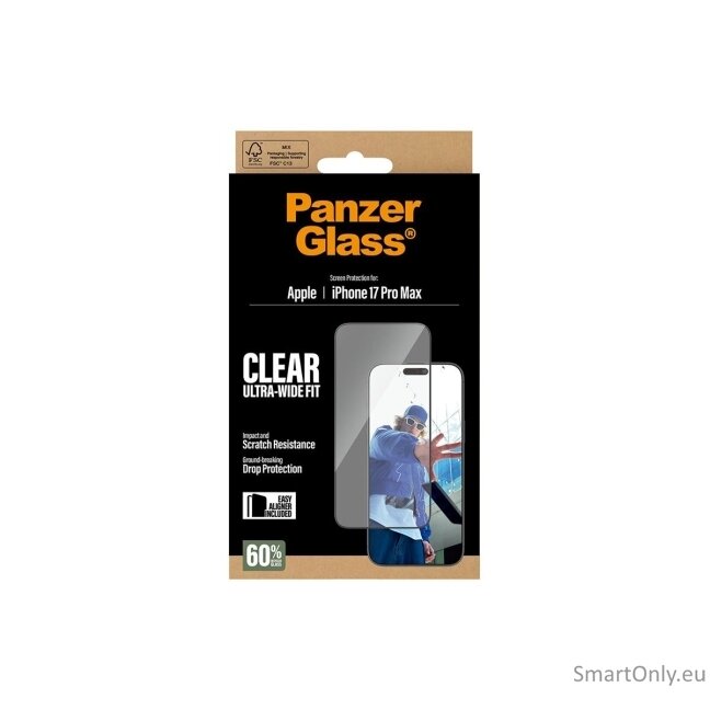 PanzerGlass Screen protector | Apple | iPhone 17 Pro Max | Glass | Transparent | Ultra-Wide Fit w. EasyAligner 9 PanzerGlass Screen protector | Apple | iPhone 17 Pro Max | Glass | Transparent | Ultra-Wide Fit w. EasyAligner 9