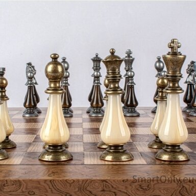 Pearl/Metal style Šachmatų rinkinys 50x50cm Riešutas /Ąžuolas Manopoulos