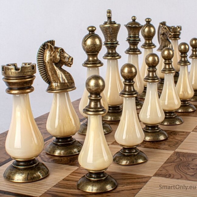 Pearl/Metal style Šachmatų rinkinys 50x50cm Riešutas /Ąžuolas Manopoulos 10