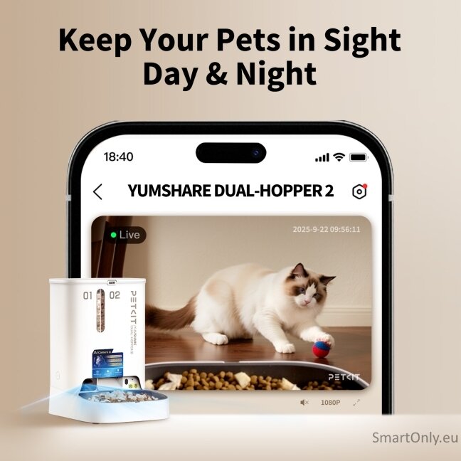 PETKIT YumShare Dual-hopper 2 Automatic Feeder with Camera | Capacity 5 L | Material ABS, 304 stainless steel | White 7