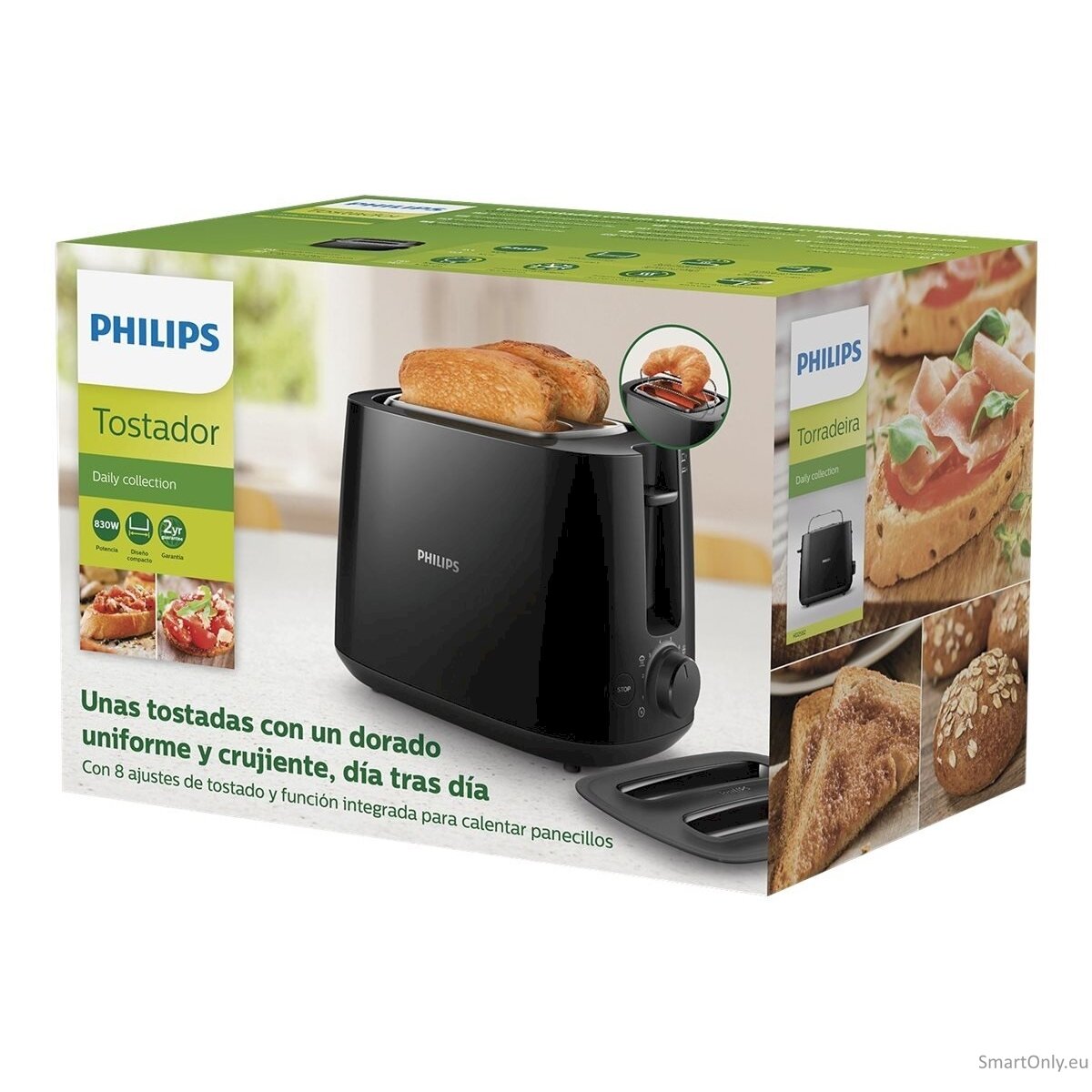 Philips Daily collection toaster HD2582/90 Power 900 W Number of slots 2 Housing material Plastic Black 3 Philips Daily collection toaster HD2582/90 Power 900 W Number of slots 2 Housing material Plastic Black 3