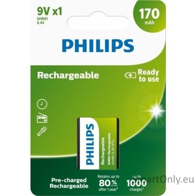 Philips HR22 9V 170mAh Rechargeable batteries 1pcs Philips HR22 9V 170mAh Rechargeable batteries 1pcs