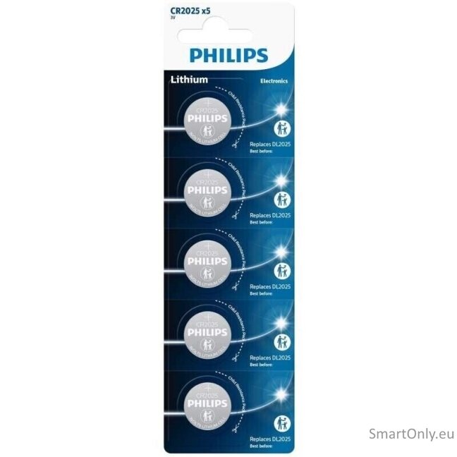 Philips CR2025 baterijos 5 vnt. Philips CR2025 baterijos 5 vnt.