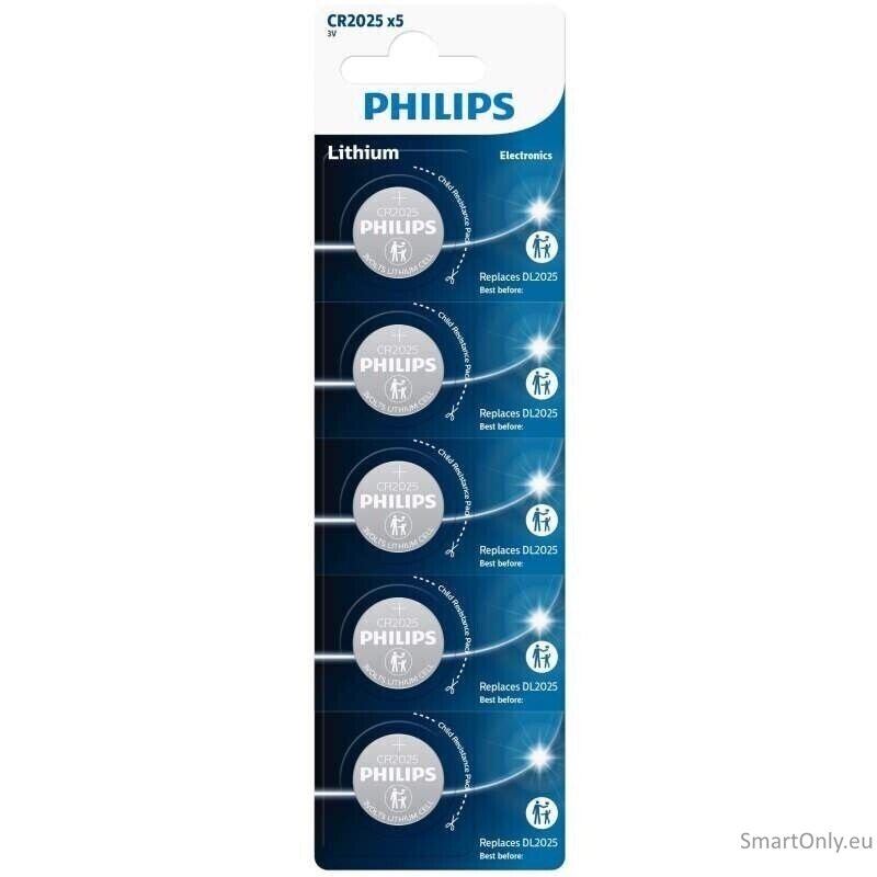 Philips CR2025 baterijos 5 vnt. Philips CR2025 baterijos 5 vnt.