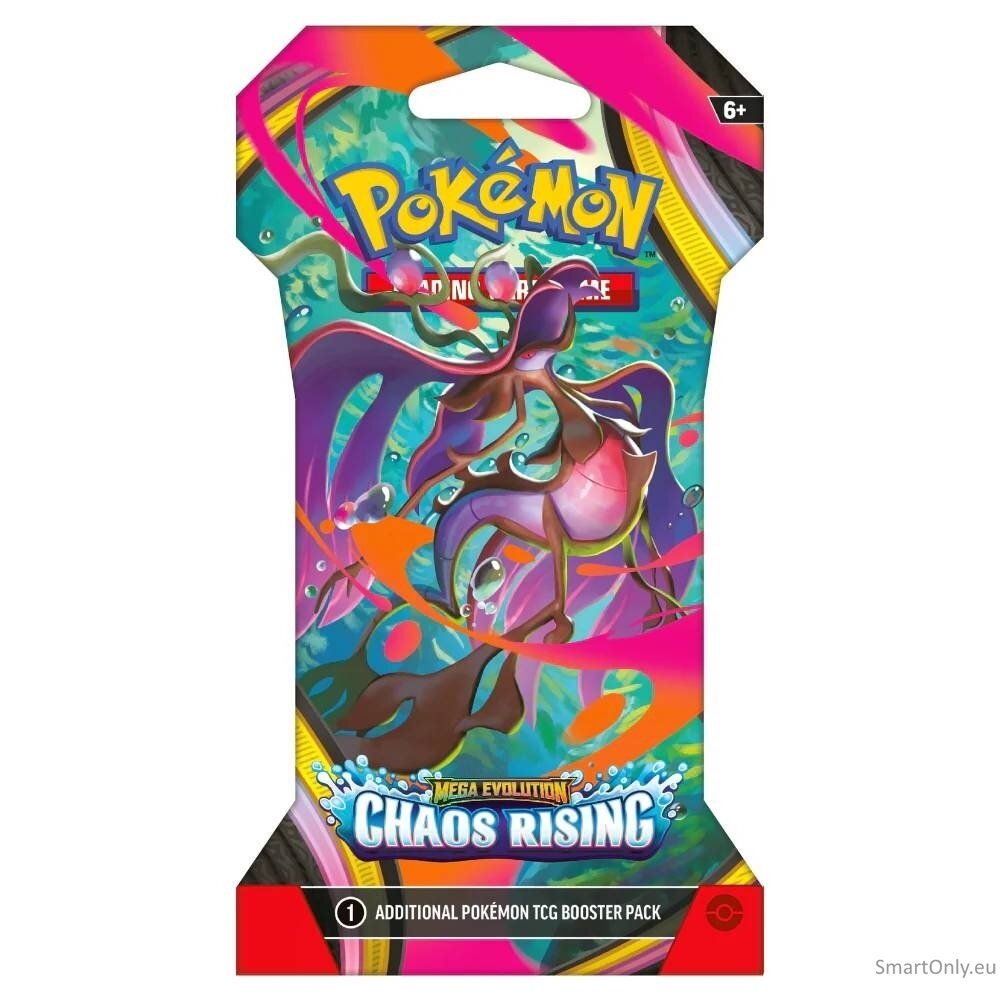 Pokemon Mega Evolution: Chaos Rising Sleeved Booster kortų papildymo pakuotė 1 vnt. 1 Pokemon Mega Evolution: Chaos Rising Sleeved Booster kortų papildymo pakuotė 1 vnt. 1